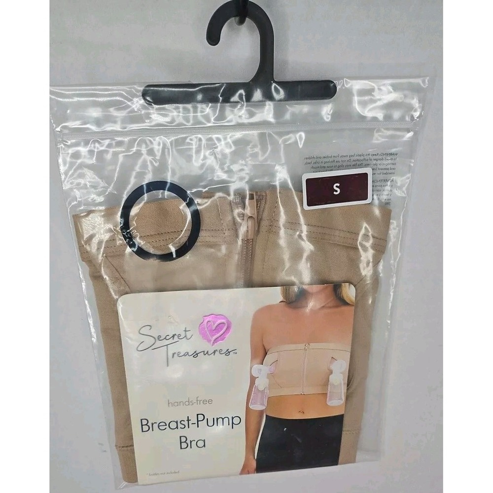 Secret Treasures Hands Free Zip Front Tan‎ Breast Pump Bra  Nursing size Small